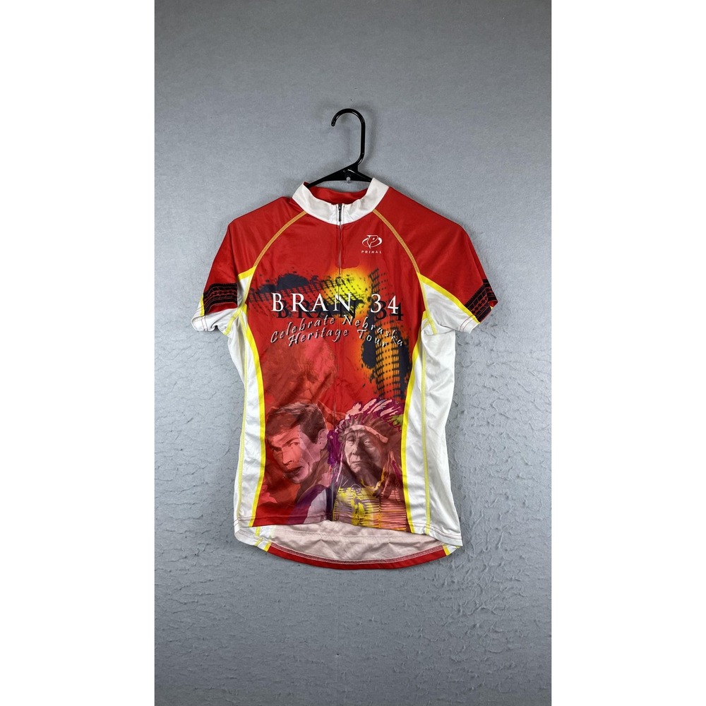 Primal BRAN‎ 34 Cycling Jersey Womens Large Red 1/2 Zip Nebraska Bike Shirt